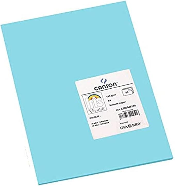 Canson Iris Vivaldi A4 185 GSM Smooth Colour Paper - Turquoise Blue (Pack of 50 Sheets)