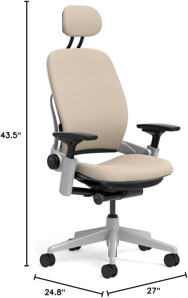 Steelcase Leap Task Chair: Platinum Base - 4D Adjustable Arms - Headrest - Standard Carpet Casters
