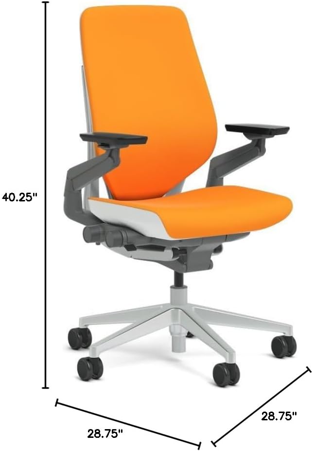 Steelcase Gesture Task Chair: Shell Back - Platinum Metallic Frame/Base/Seagull Accent - Adjustable Lumbar Support - Roll Control Hard Floor Casters