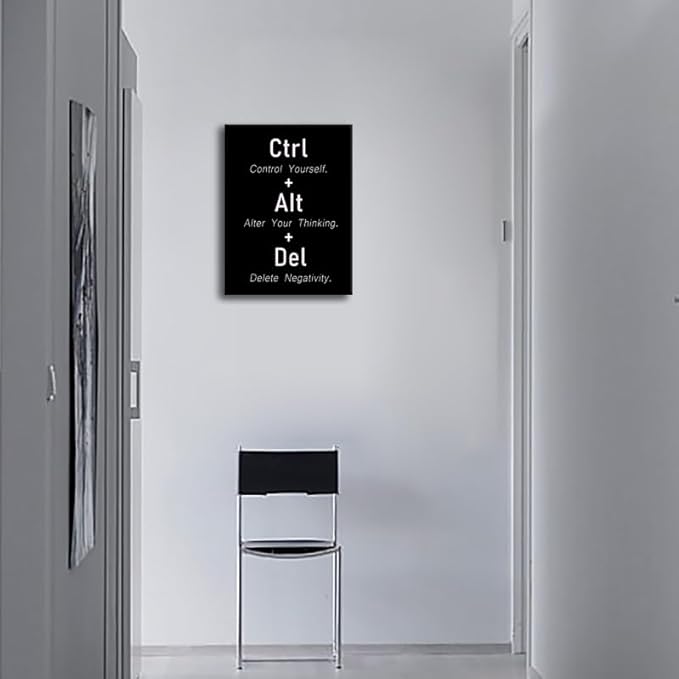 CTRL ALT DEL Signs Inspirational Canvas Poster Alter Your Thinking Motivational Wall Art Positive Quotes For Office Living Room Bedroom Printed Artwork Framed [18" W X 24" H]