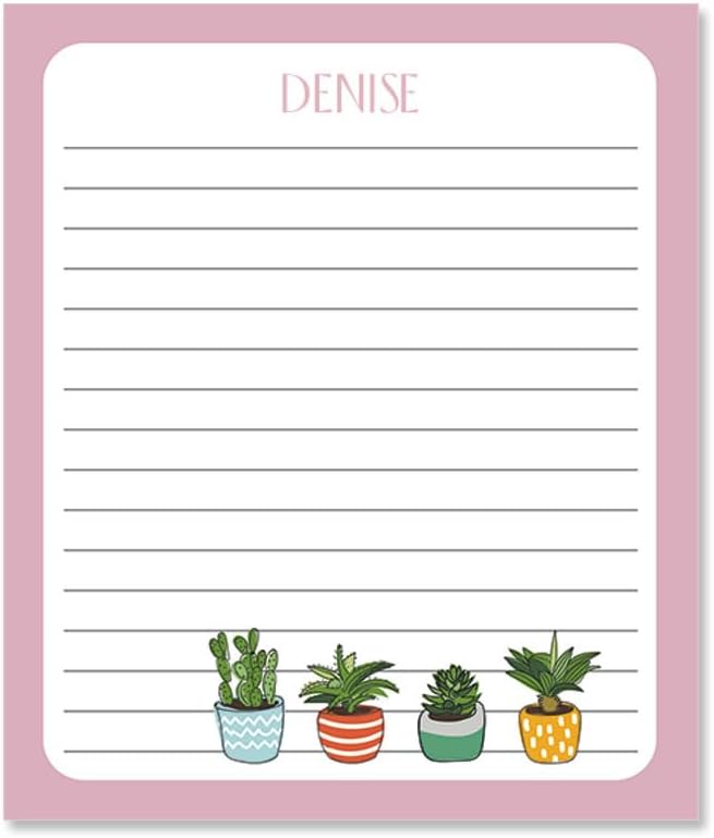 Pink Border Succulents Personalized Notepad Sets - Set of 4, 100-sheet Pads, Add Your Name, Largest pad 4-1/4" x 6-3/4", Personalized Stationery, Graduation Gift