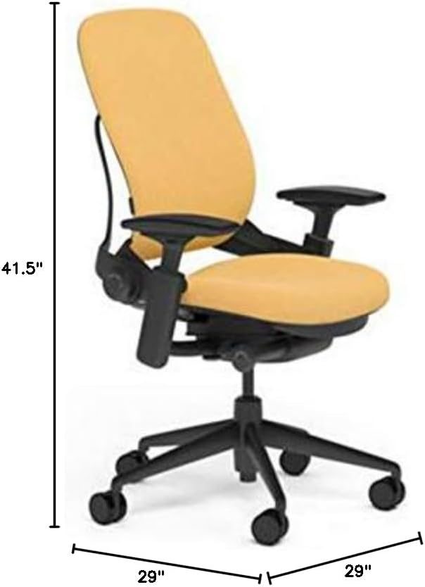 Steelcase Leap Desk Task Chair in Buzz2 5G53 Sunrise Fabric - 4-Way Highly Adjustable Arms - Black Frame and 7" Tall Seat Height Base - Soft Dual Wheel Hard Floor Casters