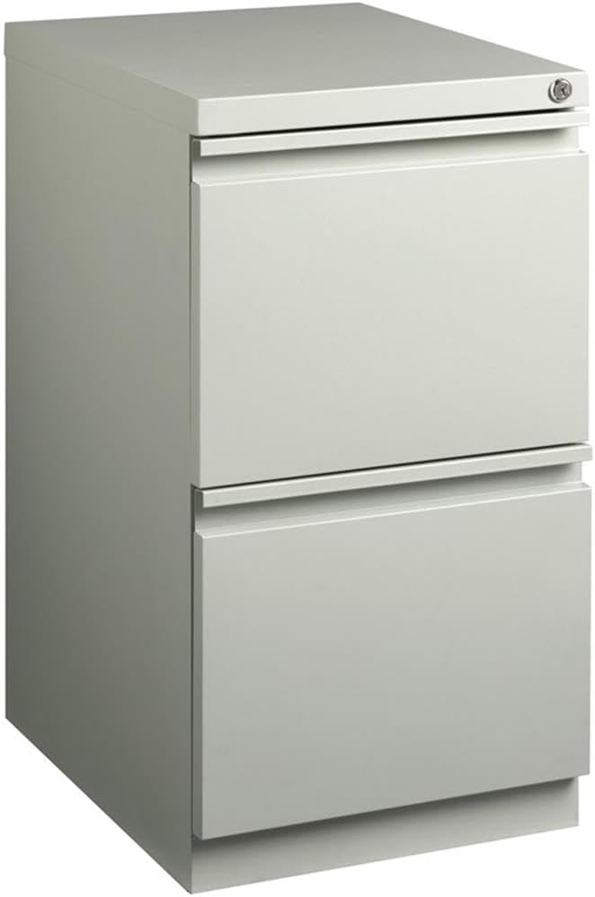 BOWERY HILL Mobile Pedestal Filing Cabinet, 2-Drawer File/File Configuration, Stainless Steel Metal, Light Gray Finish, 27.75" H x 15" W x 19.88" D, Lockable, Letter-Size Files, Office Storage