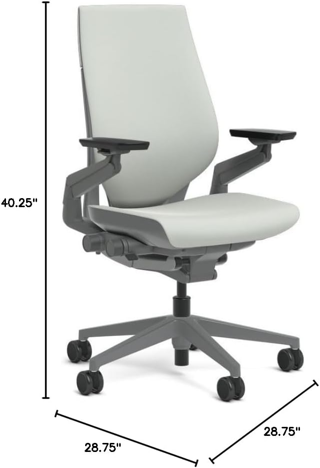 Steelcase Gesture Task Chair: Wrapped Back - Sterling Dark Solid Frame/Base/Merle Accent - Adjustable Lumbar Support - Roll Control Hard Floor Casters
