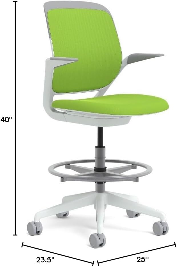 Steelcase White Base with Hard Floor Casters Cobi Stool, Wasabi