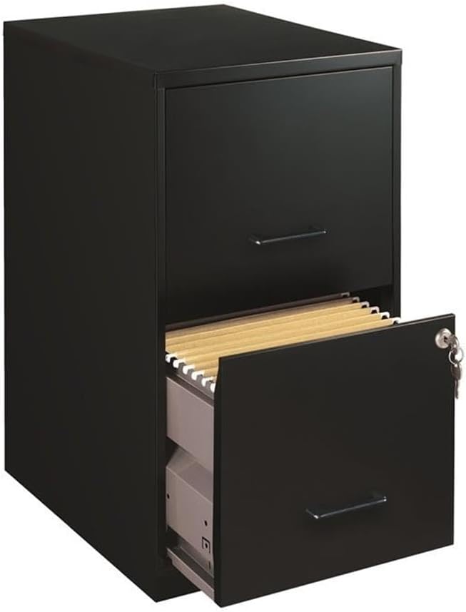 Scranton & Co 18" 2-Drawer Modern Metal Filing Cabinet, Black Finish, Durable Steel Construction, Locking High-Side Drawers for Letter-Size Files, Compact Home or Office Storage Solution, Fully