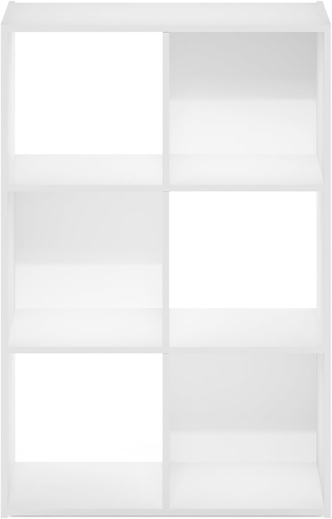 Furinno PELLI Book Shelf, 6 Cube Bookshelf with Open Back & Closed Back Cubes, 3 x 2 Storage Organizer Cabinet, 11.6 x 24.2 x 35.9, for Living Room, Bedroom, Home Office, White