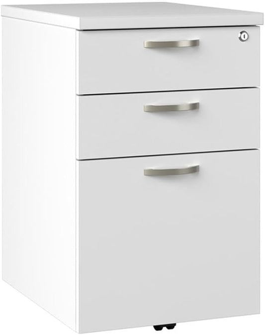Bush Business Furniture Office in an Hour 3 Drawer Rolling File Cabinet in Pure White | Mobile Under Desk Drawers for Letter, Legal, and A4-Size Document Storage