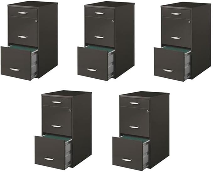 Pemberly Row Set of 5 Contemporary 3-Drawer Metal File Cabinet in Charcoal