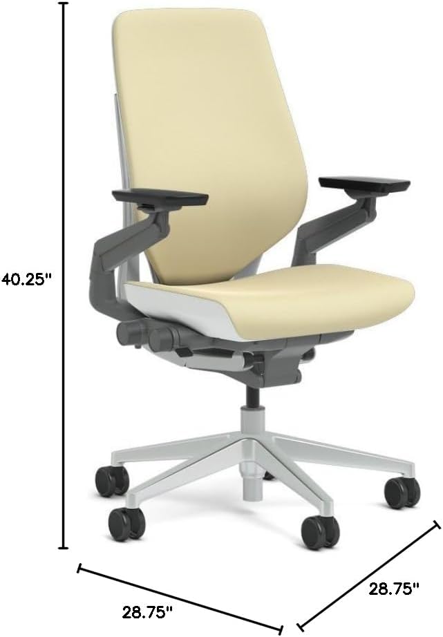 Steelcase Gesture Task Chair: Shell Back - Platinum Metallic Frame/Base/Seagull Accent - Adjustable Lumbar Support - Roll Control Hard Floor Casters