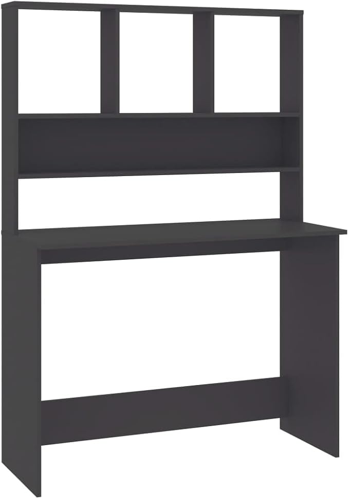 Modern Computer Desk Writing Study Table with Upper Cabinet, Home Office Student Table Laptop PC Writing Desk Home Office Writing Desk, Gray 43.3"x17.7"x61.8"