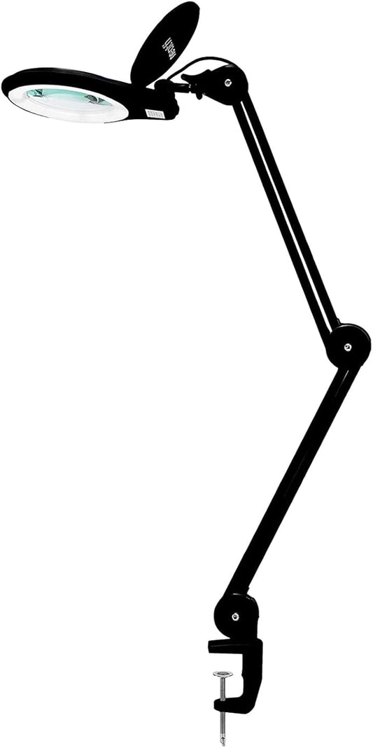 Neatfi LED Magnifying Lamp 1,200 Lumens with Clamp – 5” 8-Diopter Glass Lens, Dimmable Task Light | Adjustable Arm | Reading, Sewing & Crafting (Black, 8 Diopter)