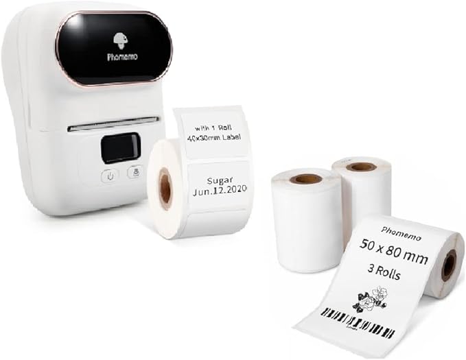 Phomemo M110 Label Maker with 3 Rolls 1.97"x3.15"(50x80mm) Thermal Labels, Bluetooth Thermal Label Maker Printer Apply to Labeling, Office, Cable, Retail, Barcode, Compatible with Android & iOS