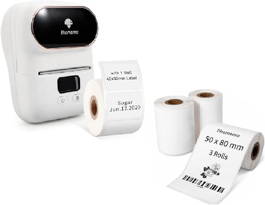Phomemo M110 Label Maker with 3 Rolls 1.97"x3.15"(50x80mm) Thermal Labels, Bluetooth Thermal Label Maker Printer Apply to Labeling, Office, Cable, Retail, Barcode, Compatible with Android & iOS