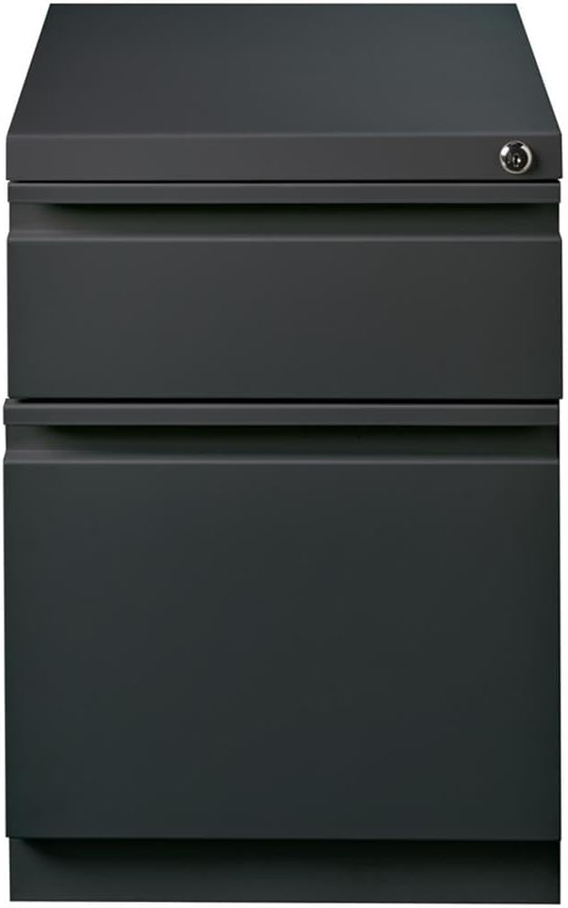 BOWERY HILL Mobile Pedestal File Cabinet, 20 in Depth, Steel Construction, Charcoal Finish, 2-Drawer Box/File Configuration, Lockable, Letter-Size Hanging File Storage, Office Roll Filing Cabinet