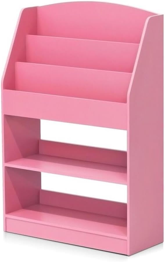 Furinno LOVA Book Shelf, 5-Tier Magazine Bookshelf, Bookcase with Open Shelves Storage, 9.4 x 24.6 x 37, for Living Room, Bedroom, Home Office, Pink