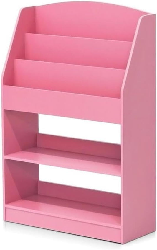 Furinno LOVA Book Shelf, 5-Tier Magazine Bookshelf, Bookcase with Open Shelves Storage, 9.4 x 24.6 x 37, for Living Room, Bedroom, Home Office, Pink