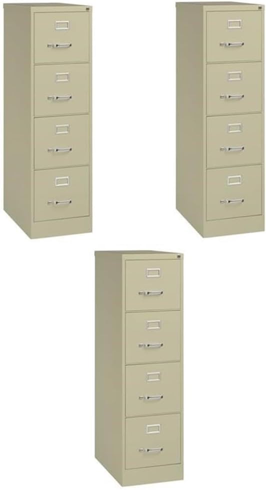Pemberly Row Set of 3 4-Drawer Letter Width Vertical File Cabinet in Putty/Beige