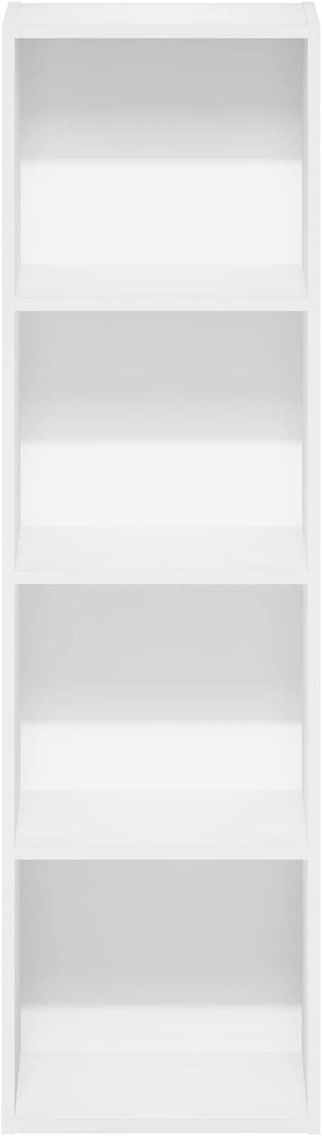 Furinno PASIR Book Shelf, 4-Tier Bookcase, Modern Standing Bookshelf, Open Storage Shelf, 9 x 12 x 42 Inches, for Home Office, Living Room, Plain White