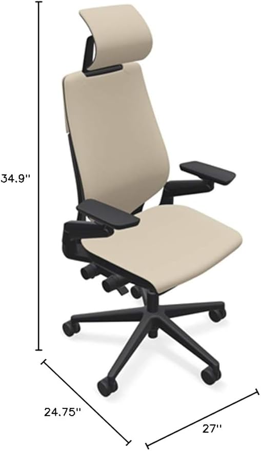 Steelcase Gesture Office Desk Chair with Headrest in Elmosoft Genuine Mica L114 Leather Plus Lumbar Support Low Black Frame