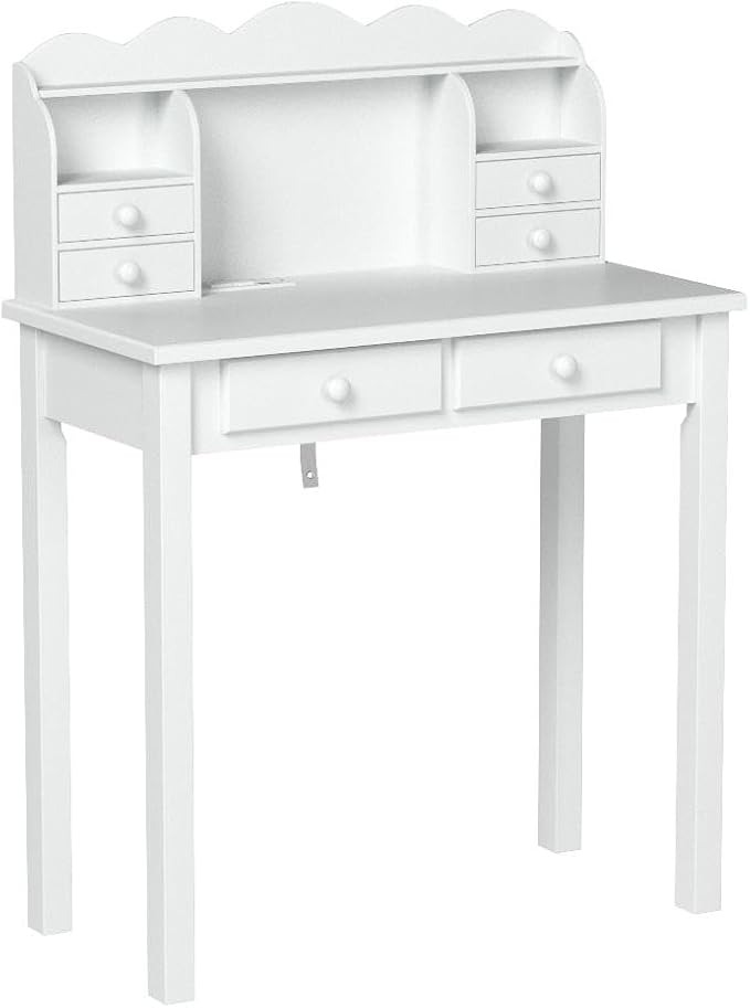 ADORNEVE Small White Writing Desk with Hutch and USB Ports, 31.5 inch Home Office Desk with Drawers, Study Table for Kids/Student, Makeup Dressing Table Save Space Gifts