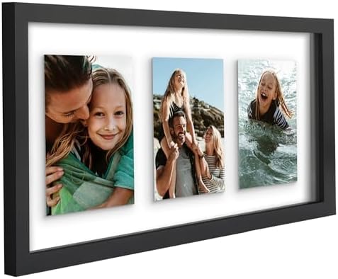 Americanflat 4x6 Collage Picture Frame with Shatter-Resistant Glass - Fits Three 4x6 Photos or use as One 9x17 Frame - Signature Collection - Collage Frames with Floating Effect - Black