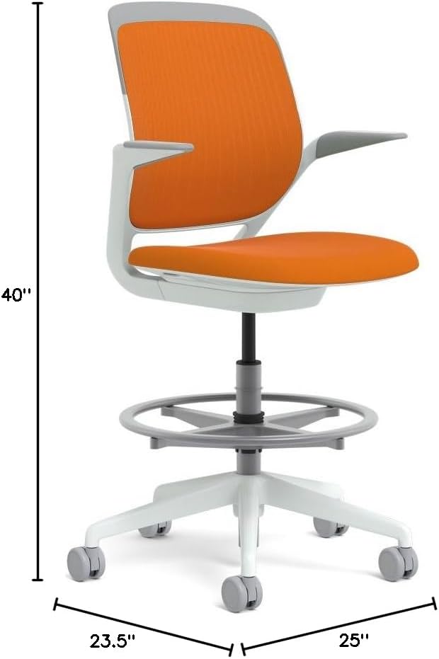 Steelcase White Base with Hard Floor Casters Cobi Stool, Tangerine