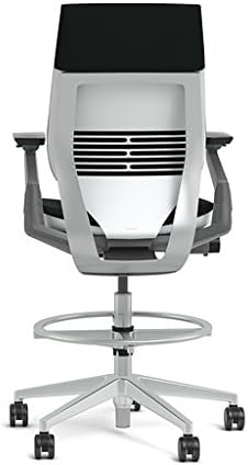 Steelcase Gesture 442 Stool Chair - Cogent: Connect Blueprint Fabric, Wrapped Back, Light on Light Frame, Wheels for Hard Flooring