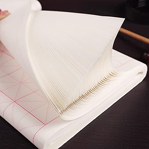 MEGREZ Chinese Calligraphy Xuan Paper Brush Writing Sumi Paper XuanPaper Rice Paper with Grids for Students, Beginners Practice Kanji Japanese Calligraphy, 100 Sheets/Pack, 10cm/Grid