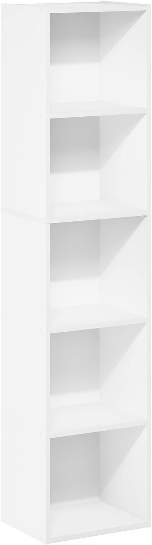 Furinno PASIR Book Shelf, 5-Tier Modern Bookshelf, Open Shelves Bookcase, 9 x 12 x 52, for Living Room, Bedroom, Home Office, Plain White