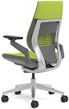 Steelcase Gesture Office Chair - Cogent Connect Wasabi Upholstered Wrapped Back Platinum Metallic Frame Low Seat Merle Seat/Back/Arms (Dark/Light) Hard Floor Caster Wheels