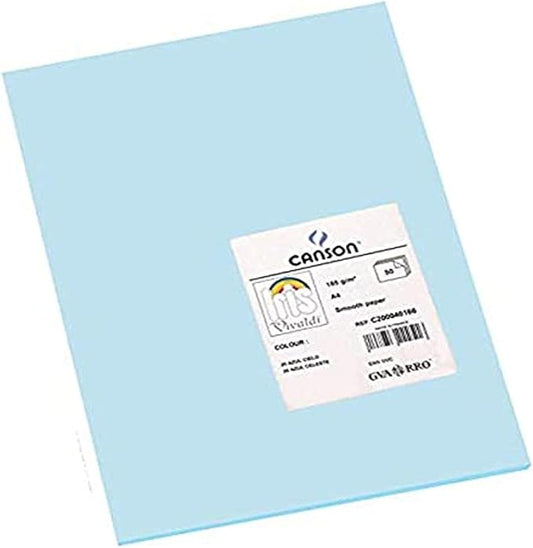 Canson Iris Vivaldi A4 185 GSM Smooth Colour Paper - Sky Blue (Pack of 50 Sheets)