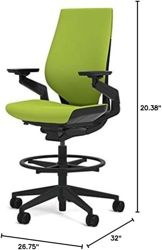 Steelcase Gesture 442 Stool Chair - Cogent: Connect Wasabi Fabric, Shell Back, Dark on Dark Frame