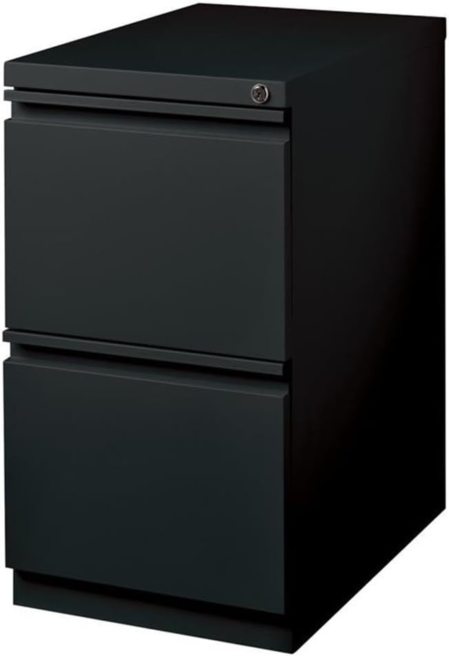 Scranton & Co Metal Mobile Pedestal Filing Cabinet, 23 in Deep, 2-Drawer File/File Configuration, Black Finish, Ball-Bearing Suspension, Hidden Casters, Lock Included, Letter File Storage, Office Use