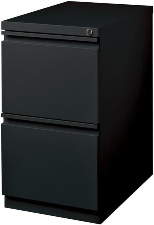 Scranton & Co Metal Mobile Pedestal Filing Cabinet, 23 in Deep, 2-Drawer File/File Configuration, Black Finish, Ball-Bearing Suspension, Hidden Casters, Lock Included, Letter File Storage, Office Use