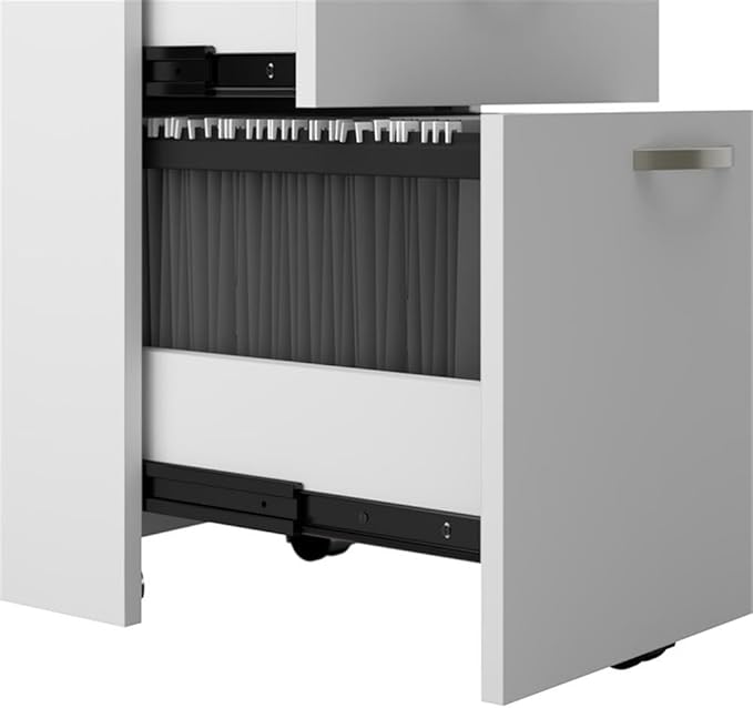 Bush Business Furniture Office in an Hour 3 Drawer Rolling File Cabinet in Pure White | Mobile Under Desk Drawers for Letter, Legal, and A4-Size Document Storage