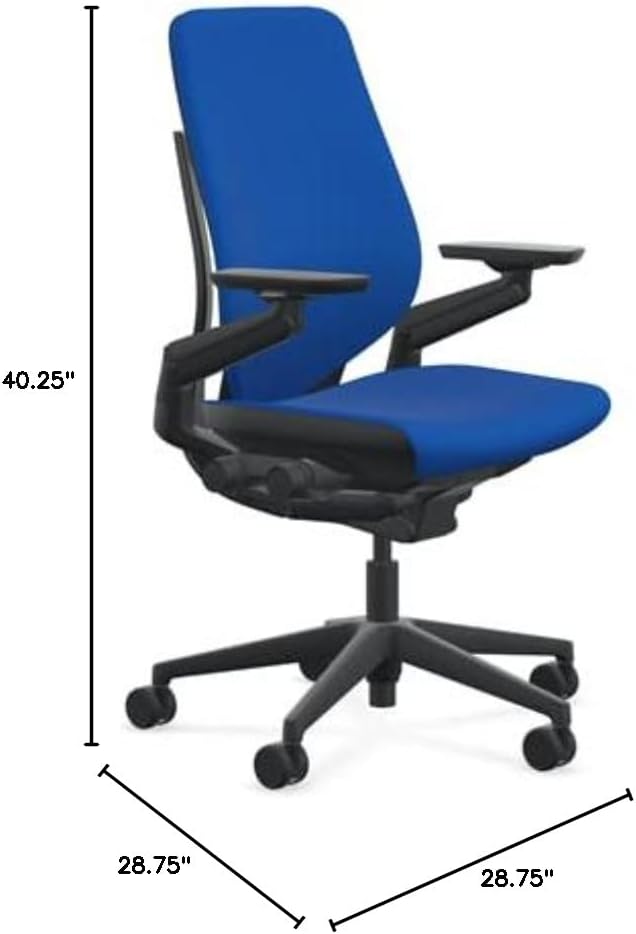 Steelcase Gesture Office Chair - Cogent: Connect Royal Blue Fabric, High Seat Height, Shell Back, Black on Black Frame, Lumbar Support, and Hard Floor Casters