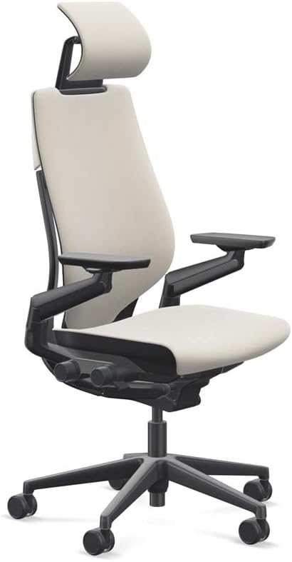 Steelcase Gesture Office Desk Chair with Headrest Cogent Connect Malt Fabric Standard Black Frame Hard Floor Casters