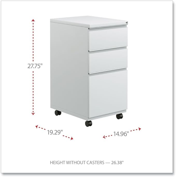 Alera PBBBFLG Three-Drawer Pedestal File with Full-Length Pull, 14 7/8 x 19 1/8, Light Gray