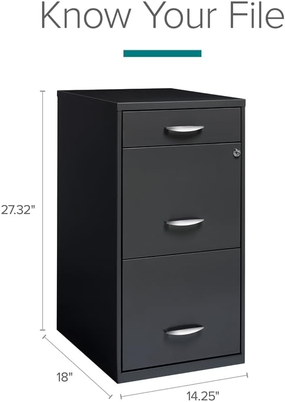 Scranton & Co 3-Drawer Metal Filing Cabinet, 27.32" H x 14.25" W x 18.00" D, Charcoal Finish, Lockable Lateral File Cabinet for Home or Office Organization, Letter Size Hanging File Storage