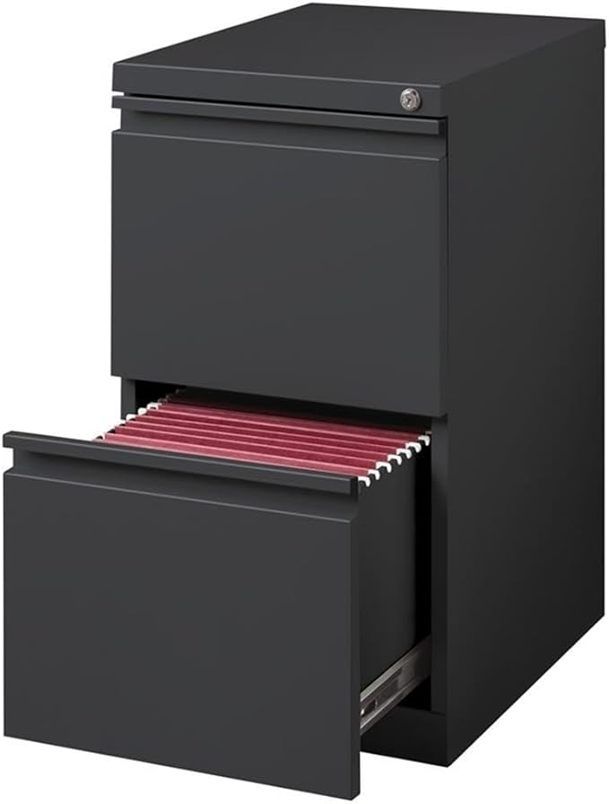 Bowery Hill Mobile Pedestal Filing Cabinet, 20"D, Steel, Charcoal Finish, 2-Drawer File/File Configuration, Hidden Casters, Lockable, Full Extension Drawers, Letter-Size Hanging Files, Office Storage