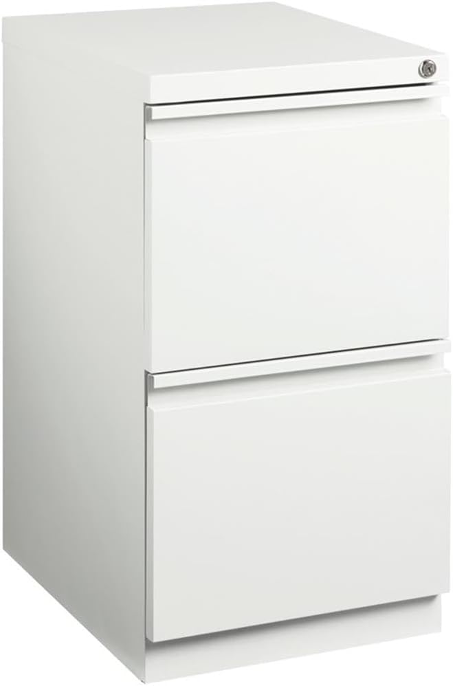 Scranton & Co 20" 2-Drawer Metal Mobile Filing Cabinet, White Finish, Lockable Fully Assembled Commercial Grade Steel, Letter-Size File Storage, Hidden Casters, Modern Office Furniture