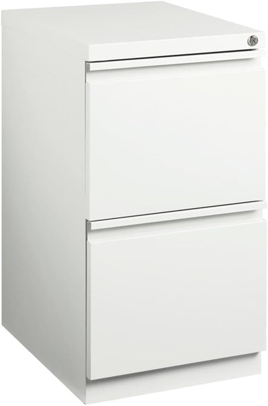 Scranton & Co 20" 2-Drawer Metal Mobile Filing Cabinet, White Finish, Lockable Fully Assembled Commercial Grade Steel, Letter-Size File Storage, Hidden Casters, Modern Office Furniture