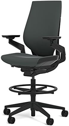 Steelcase Gesture 442 Stool Chair - Cogent: Connect Graphite Fabric, Shell Back, Dark on Dark Frame, Wheels for Hard Flooring