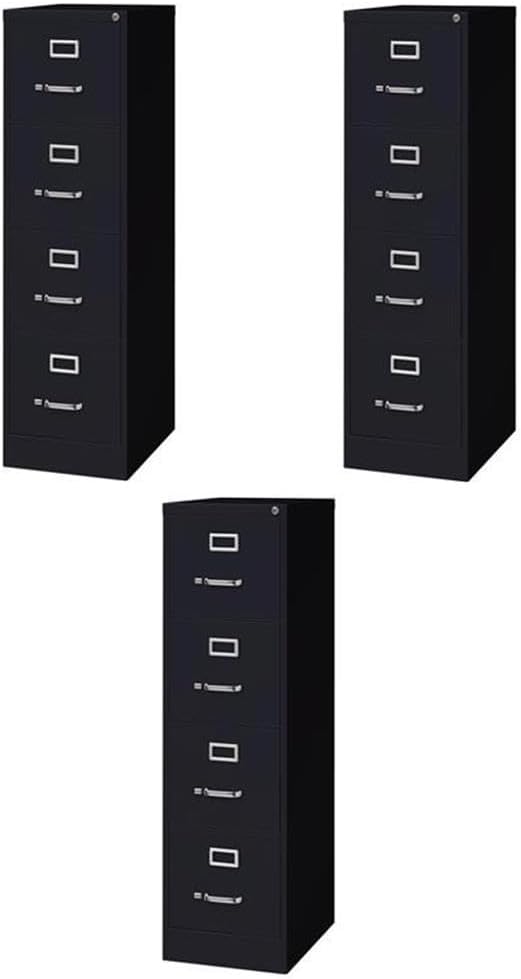 Pemberly Row Set of 3 Metal 4-Drawer Letter Width Vertical File Cabinet in Black