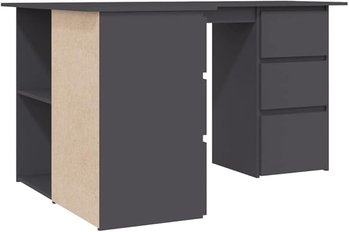 L Shaped Corner Desk Modern Writing Computer Desk, Home Office Desk Writing Study Table PC Desk Workstation for Bedroom, Gray 57.1"x39.4"x29.9" Engineered Wood(F)