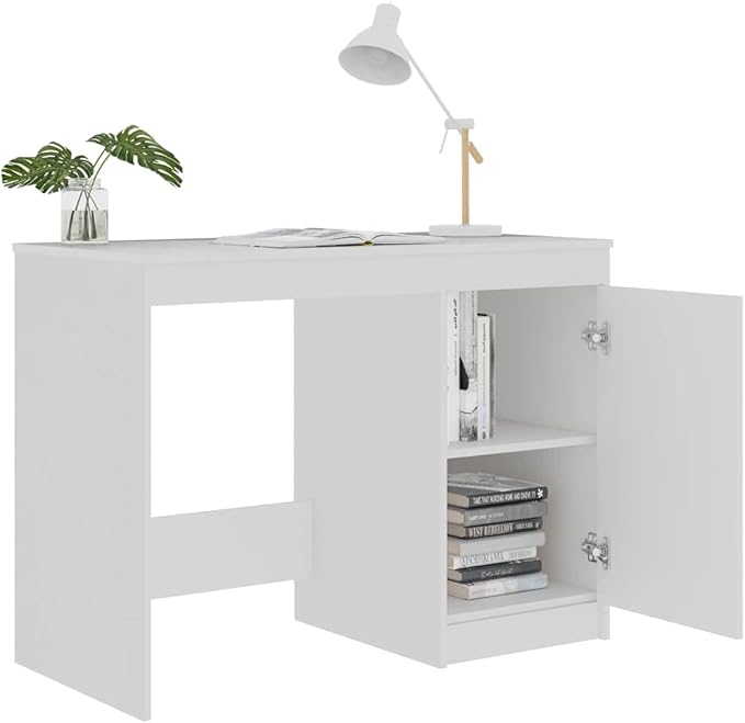 Desk,Home Office Computer Desk with Storage & Spacious Desktop, Writing Study Desk Laptop Desk for Bedroom White 39.4"x19.7"x29.9" Chipboard
