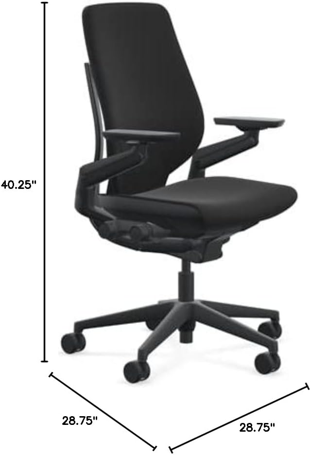 Steelcase Gesture Office Chair - Era Onyx Fabric, High Seat Height, Shell Back, Black on Black Frame, Lumbar Support, and Standard Carpet Casters