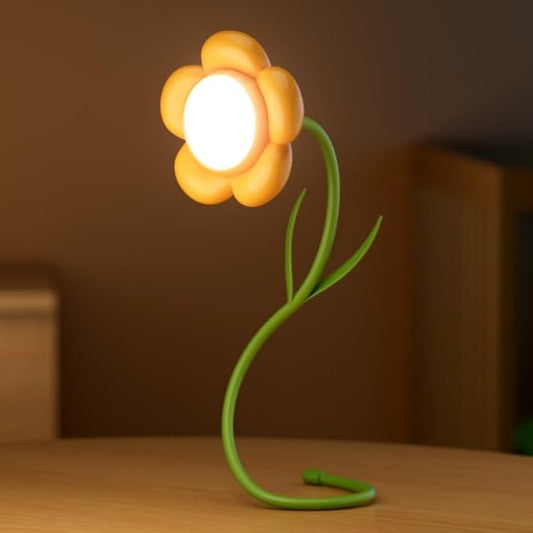 Rechargeable Flower Desk Lamp Infinite Dimming Trichromatic Temperature Adjustable Brightness Memory LED Light for Bedroom Study Office (Yellow,Sunflower)
