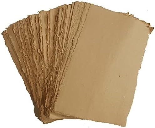 Deckle Papers Handmade Deckle Edge Blank Paper Mixed Media Loose Leaf Paper for Wedding Invitations, Crafts -Thick 150 GSM Size-A5 Pack of-50-Brown